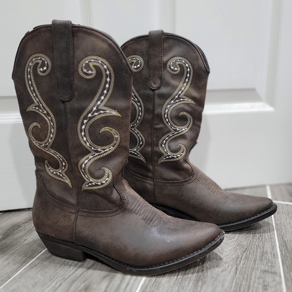 American Rag Brown Embroidered Western Heeled Boots